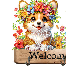 Load image into Gallery viewer, Wooden Cat & Flower Diamond Art Hanging Hooks 3 Hooks Diamond Painting Hook Rail