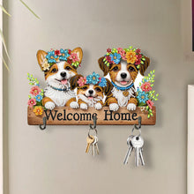 Load image into Gallery viewer, Wooden Cat & Flower Diamond Art Hanging Hooks 3 Hooks Diamond Painting Hook Rail