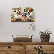 Load image into Gallery viewer, Wooden Cat & Flower Diamond Art Hanging Hooks 3 Hooks Diamond Painting Hook Rail