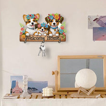 Load image into Gallery viewer, Wooden Cat & Flower Diamond Art Hanging Hooks 3 Hooks Diamond Painting Hook Rail