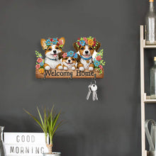 Load image into Gallery viewer, Wooden Cat & Flower Diamond Art Hanging Hooks 3 Hooks Diamond Painting Hook Rail