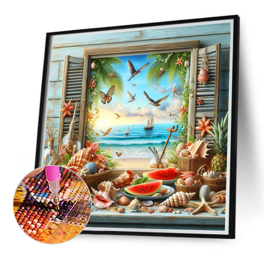 Diamond Painting - Full Round - Sea view outside the window in summer (40*40CM)
