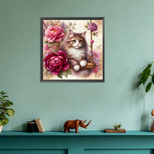 Load image into Gallery viewer, Diamond Painting - Full Round - Cat and peonies (30*30CM)