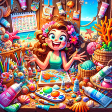 Load image into Gallery viewer, Diamond Painting - Full Round - Happy painting girl (40*40CM)