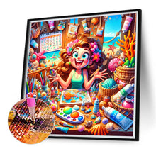 Load image into Gallery viewer, Diamond Painting - Full Round - Happy painting girl (40*40CM)