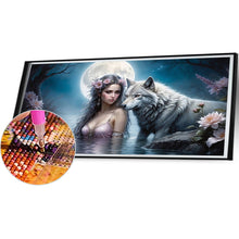 Load image into Gallery viewer, AB Diamond Painting - Full Round - Girl and wolf under the moon (80*40CM)