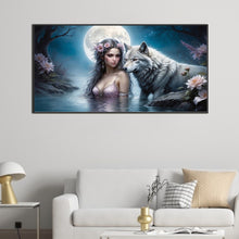 Load image into Gallery viewer, AB Diamond Painting - Full Round - Girl and wolf under the moon (80*40CM)