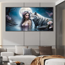 Load image into Gallery viewer, AB Diamond Painting - Full Round - Girl and wolf under the moon (80*40CM)