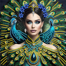 Load image into Gallery viewer, Diamond Painting - Partial Special Shaped - Peacock lady (30*30CM)