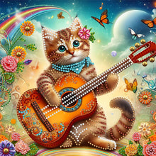 Load image into Gallery viewer, Diamond Painting - Partial Special Shaped - Funny cat playing guitar (30*30CM)