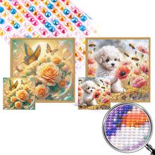 Load image into Gallery viewer, 2pcs AB Diamond Painting - Full Round - Champagne Rose Butterfly Poppy Poodle (40*40CM)