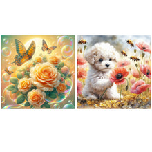 Load image into Gallery viewer, 2pcs AB Diamond Painting - Full Round - Champagne Rose Butterfly Poppy Poodle (40*40CM)
