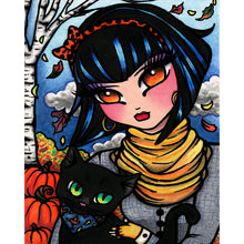 Load image into Gallery viewer, AB Diamond Painting - Full Round - Girl and black cat in the snow (40*50CM)