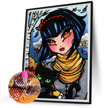 Load image into Gallery viewer, AB Diamond Painting - Full Round - Girl and black cat in the snow (40*50CM)