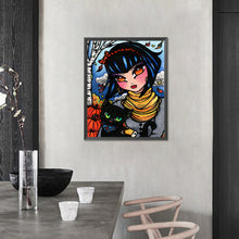 Load image into Gallery viewer, AB Diamond Painting - Full Round - Girl and black cat in the snow (40*50CM)