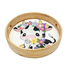 Load image into Gallery viewer, Wooden Cartoon Round Diamond Decorative Serving Tray for Desk Coffee Table