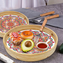 Load image into Gallery viewer, Wooden Cartoon Round Diamond Decorative Serving Tray for Desk Coffee Table