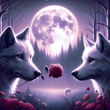 Load image into Gallery viewer, Diamond Painting - Full Round - Wolf with flower in mouth (40*40CM)