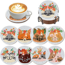 Load image into Gallery viewer, 8Pcs Diamond Painting Coasters Cat and Flower Diamond Art Painting Kits