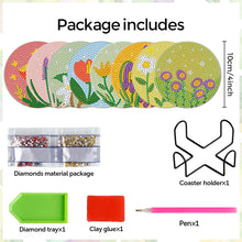 Load image into Gallery viewer, 8Pcs Wooden Bouquet DIY Diamond Painting Coasters Diamond Dot Kits for Beginners