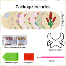 Load image into Gallery viewer, 8Pcs Wooden Bouquet DIY Diamond Painting Coasters Diamond Dot Kits for Beginners