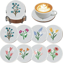 Load image into Gallery viewer, 8Pcs Wooden Bouquet DIY Diamond Painting Coasters Diamond Dot Kits for Beginners