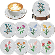 Load image into Gallery viewer, 8Pcs Wooden Bouquet DIY Diamond Painting Coasters Diamond Dot Kits for Beginners