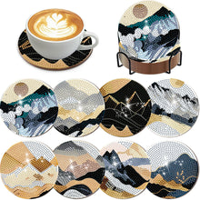 Load image into Gallery viewer, 8Pcs Wooden Mountain Pattern DIY Diamond Painting Coasters Diamond Dot Kits