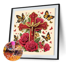 Load image into Gallery viewer, Diamond Painting - Partial Special Shaped - cross and flowers (30*30CM)