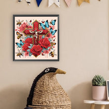 Load image into Gallery viewer, Diamond Painting - Partial Special Shaped - cross and flowers (30*30CM)