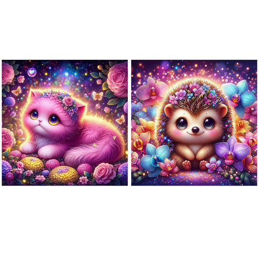 2pcs Square Diamond Painting Set - Cat hedgehog (40*40CM)