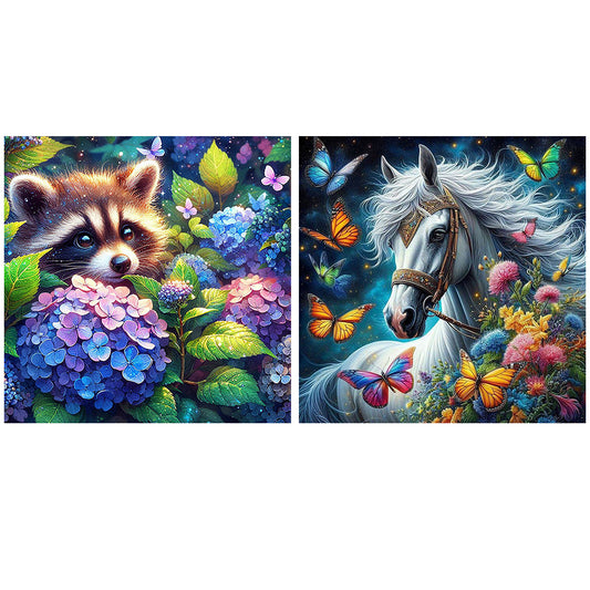 2pcs Square Diamond Painting Set - Brown bear and white horse (40*40CM)