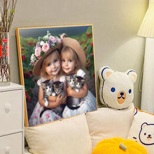 Load image into Gallery viewer, Diamond Painting - Full Round - Garden girl holding a kitten (40*40CM)