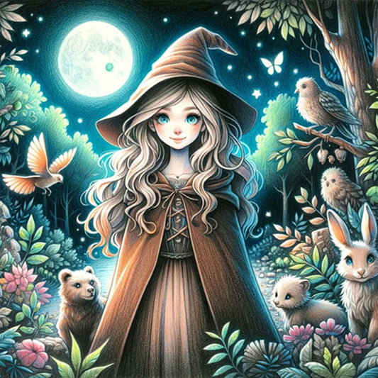 AB Diamond Painting - Full Round - Little witch under the moon (40*40CM)