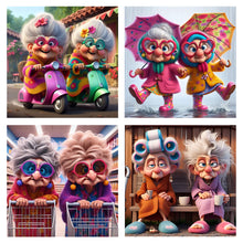 Load image into Gallery viewer, 4pcs Round Diamond Painting Set - Funny old lady (30*30CM)