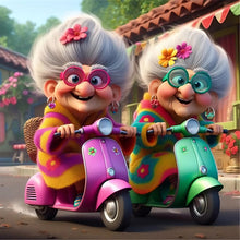 Load image into Gallery viewer, 4pcs Round Diamond Painting Set - Funny old lady (30*30CM)