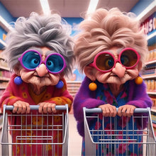 Load image into Gallery viewer, 4pcs Round Diamond Painting Set - Funny old lady (30*30CM)