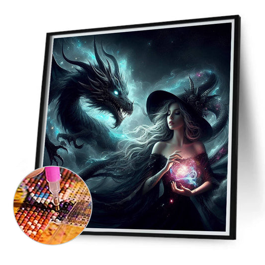 Diamond Painting - Full Round - Witch and dragon (40*40CM)