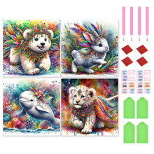 Load image into Gallery viewer, 4pcs Round Diamond Painting Set - Indian colorful feathered animals (40*40CM)