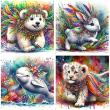 Load image into Gallery viewer, 4pcs Round Diamond Painting Set - Indian colorful feathered animals (40*40CM)