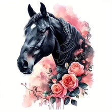 Load image into Gallery viewer, Diamond Painting - Full Round - Flower and black horse (30*30CM)