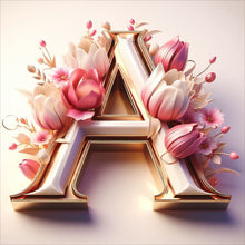 Load image into Gallery viewer, Diamond Painting - Full Round - Pink flower letter A (40*40CM)