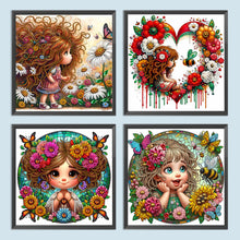 Load image into Gallery viewer, 4pcs Partial Special Diamond Painting Set - Cute girl (30*30CM)