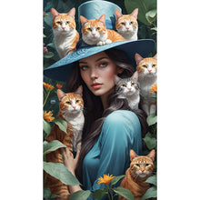 Load image into Gallery viewer, Diamond Painting - Full Round - Girl and cat (40*70CM)