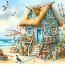 Load image into Gallery viewer, 4pcs Round Diamond Painting Set - Seaside hut (30*30CM)