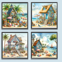 Load image into Gallery viewer, 4pcs Round Diamond Painting Set - Seaside hut (30*30CM)