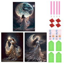 Load image into Gallery viewer, 3pcs Round Diamond Painting Set - Fairy under the moonlight (30*40CM)