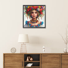 Load image into Gallery viewer, Diamond Painting - Partial Special Shaped - Girl with flowers (30*30CM)