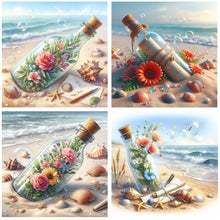 Load image into Gallery viewer, 4pcs Round Diamond Painting Set - Seaside wishing bottle (30*30CM)