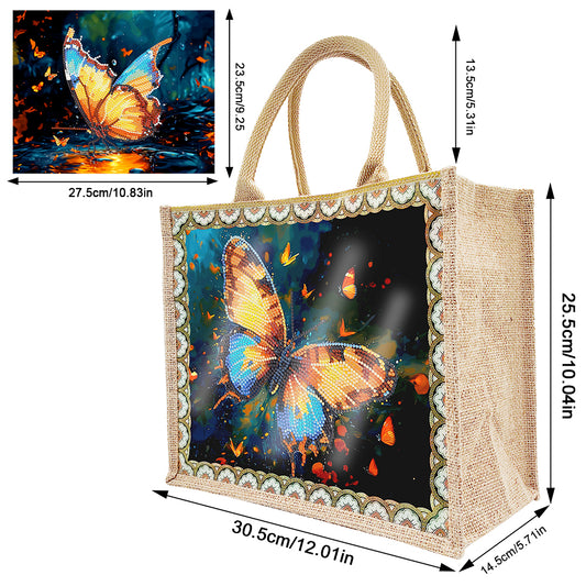 Linen Mysterious Butterfly Diamond Art Large Handbag Birthday Gift for Friends